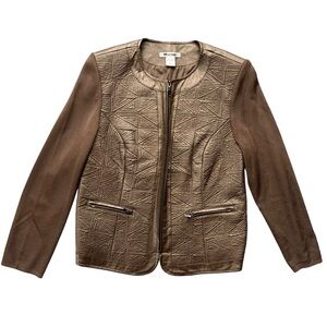 NYGARD Collection Women’s Large Metallic Bronze Knit Sleeves 100% Leather Jacket